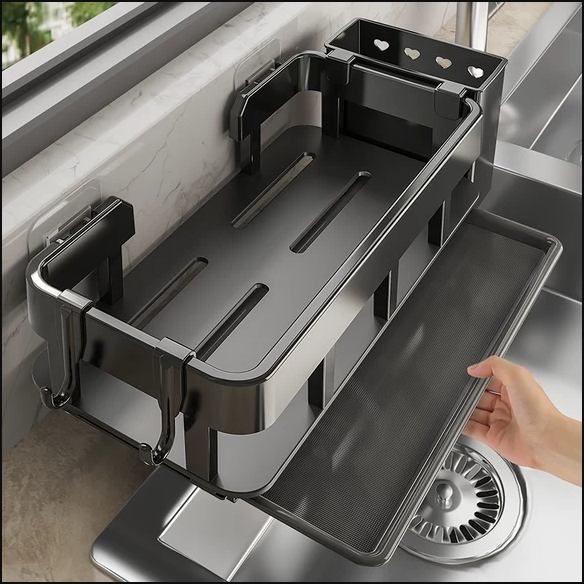 厨房置物架免打孔抹布海绵沥水收纳多功能壁挂调料架家用水槽神器