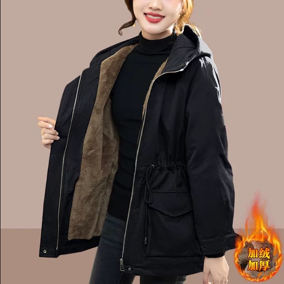 棉服女大码加绒加厚外套2023冬装新款派克服棉衣宽松胖mm女装棉袄